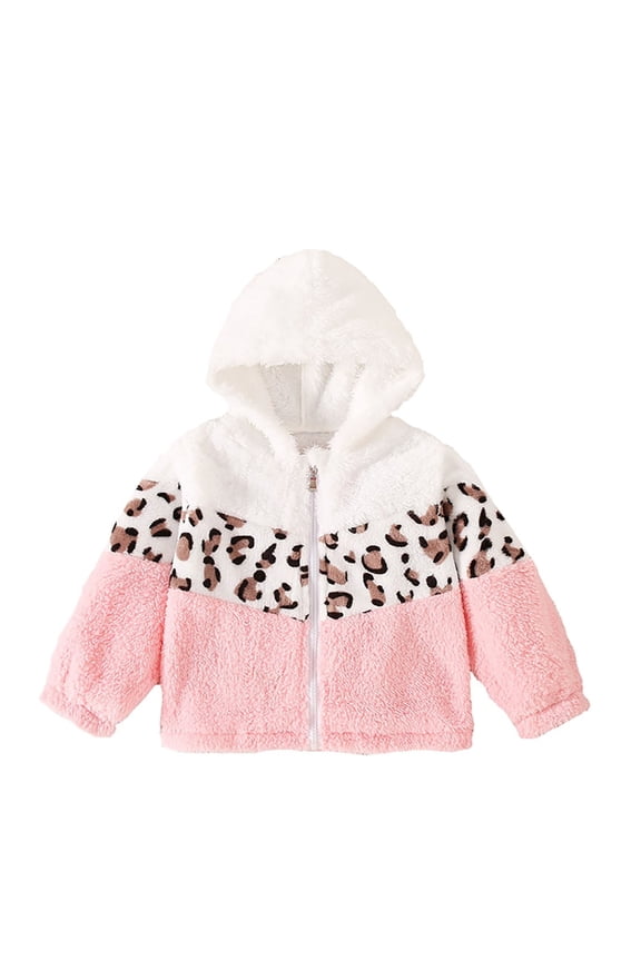 Girls Faux Jacket Long Sleeve Winter Warm Coat Cute Leopard Print Trim Zip Up Outerwear For Toddler Kids