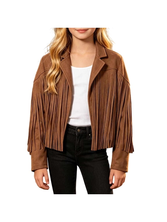 Girls Fringe Jackets Kids Cow Girl Western Tassels Motorcycle Cardigan Cropped Coats 5 14 Years 5 Yr Girl Birthday Gift