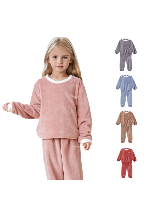 Girls Fuzzy Pants Set Winter Fluffy 2 Piece Outfits Flannel Pullover Sweatshirt Sets Sweatsuit 5-14 Years