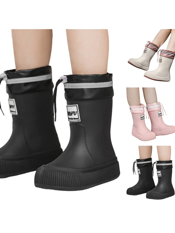 Girls Glitter Rainbow Rain Boots Kids Light Up Waterproof Fishing Boots Toddler Water Non Slip Rubber Rainboots