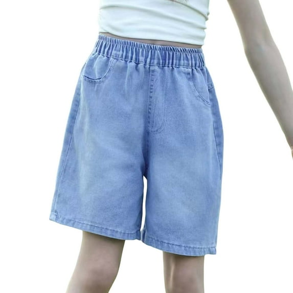 Shadoumai Girls Knee Length Jean Shorts Kids Trendy Baggy Denim Shorts Pockets Vintage Retro Jorts Summer Wide Leg Denim Jeans Bottoms
