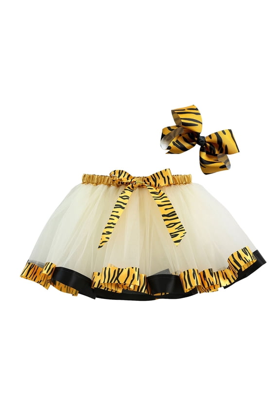 Girls Leopard Print Tutu Skirt With Bowknot Party Dress Layered Skirt