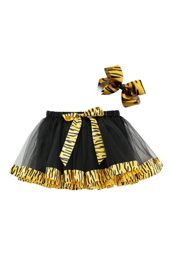 Girls Leopard Print Tutu Skirt With Bowknot Party Dress Layered Skirt