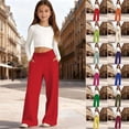 thumbnail image 1 of Shadoumai Girls Linen Pants Summer Lightweight Flowy Wide Leg Lounge Trousers with Drawstring Elastic Waist Loose Fit Cozy Casual Wear, 1 of 6