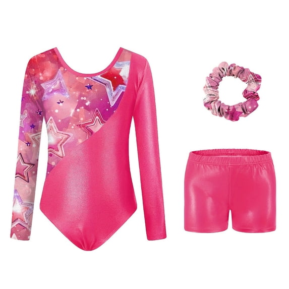 Shadoumai Girls Long Sleeve Ballet Dance Unitard Digital Print Gymnastics Leotard For Training Performance Comfortable Stretch Fabric