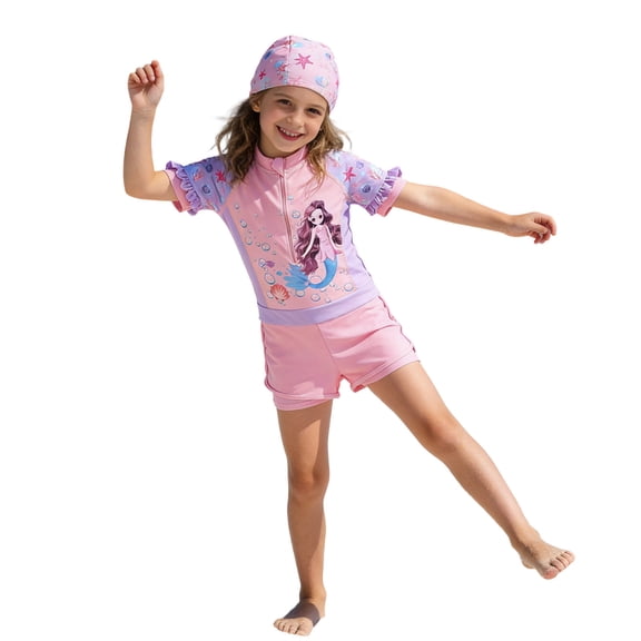 Shadoumai Girls Long Sleeve Swimsuit UPF 50 Sun Swimwear For Toddler Kids Youth Swim