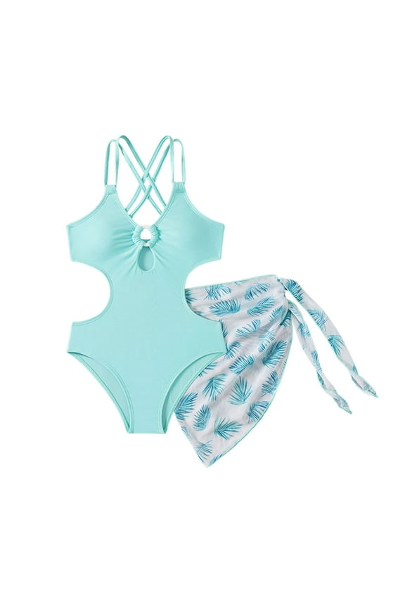 Girls One Piece Swimsuit 12-14 Cute Bow Tankini Set Quick Dry Solid Color Bathing Suits for Girls Beach Swimwear Removable Chest Pad