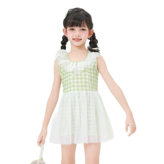 Shadoumai Girls One Piece Swimsuit 12-14 Gingham Ruffle Tankini with Shorts Quick Dry Contrast Color Ruffle Bathing Suit Swimwear Shorts and Skirt Removable Chest Pad