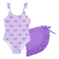 thumbnail image 1 of Shadoumai Girls One Piece Swimsuit 12-14 High Waisted Tankini Sets Lightweight Solid Color Bathing Suit Stripe Double Straps Swimwear with Cover Up Beach Skirt, 1 of 5