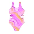 thumbnail image 1 of Shadoumai Girls One Piece Swimsuit Age 10-12 Ruffle Ruched Tankini Set Quick Drying Cute Printed Girls Bathing Suit Girls' Swimwear with Print Shorts with Mesh Cover Ups, 1 of 3
