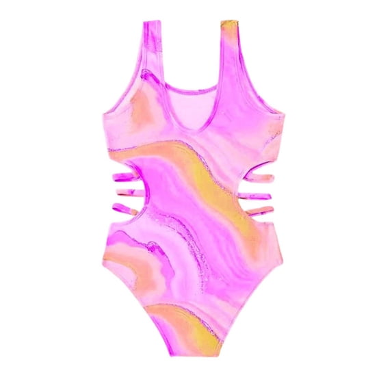 Shadoumai Girls One Piece Swimsuit Age 10-12 Ruffle Ruched Tankini Set Quick Drying Cute Printed Girls Bathing Suit Girls' Swimwear with Print Shorts with Mesh Cover Ups
