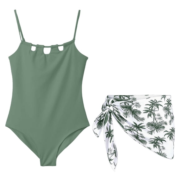 Shadoumai Girls One Piece Swimsuit Size 10-12 High Waisted Tankini for Girls Quick Dry Cute Floral Print Beach Skirt Cute Ruched Bathing Suit Adjustable Wide Straps Swimwear with Cover Up Skirt