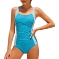 thumbnail image 1 of Shadoumai Girls One Piece Swimsuit Size 10-12 Ruffle Ruched Tankini with Shorts Quick Dry Solid Color Girls Dress Up Clothes Swimwear Set Teens Girl Stripe Double Straps, 1 of 5