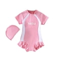 thumbnail image 1 of Shadoumai Girls One Piece Swimsuit Size 10-12 Ruffle Tankini for Girls Quick Drying Tropical Print Bathing Suit Swimwear Set Girl Cutout Adjustable Straps, 1 of 3