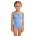 thumbnail image 1 of Shadoumai Girls One Piece Swimsuit Size 7-8 Bow Design Tankini Quick Dry Contrasting Trim Girl Bathing Suit Girls' Swimwear with Print Shorts Stripe Double Straps, 1 of 4
