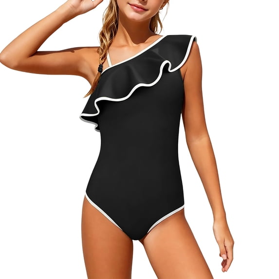 Shadoumai Girls One Piece Swimsuit Size 8-9 Cross Ruched Front Girls Swimwear Tankini Quick Drying Tropical Print Bathing Suit Tween Adjustable Straps Padded Swimwear with Cover Up Pants