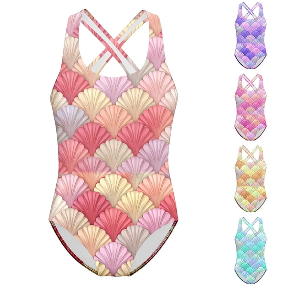 Shadoumai Girls One Piece Swimsuit Size 8-9 Cut Out Tankini Quick Drying Color Block Bathing Suit with Mesh Cover Ups Swimwear Set Girl