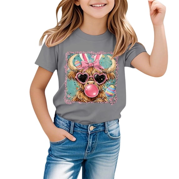 Shadoumai Girls Oversized Tshirts Graphic T-Shirts Crewneck Shirt Short Sleeve T-Shirt Fashion Casual Holiday Shirts T-Shirts Infant To Big Kid