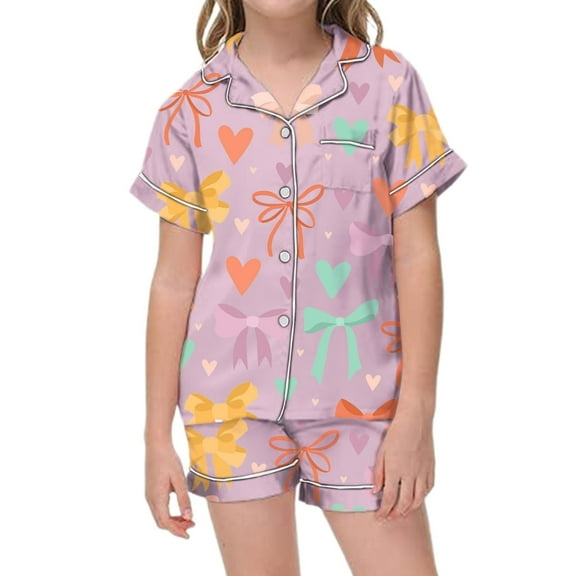 Shadoumai Girls Pajama Set Soft Printed Sleepwear Comfortable Nightwear Breathable Loungewear Cute Toddler Two Piece Outfit Stylish Kids Pajamas