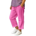 thumbnail image 1 of Shadoumai Girls Pants Linen Summer Casual Capri Pant Drawstring Elastic High Waist Lounge Wide Leg Cropped Trouser with Pockets, 1 of 4