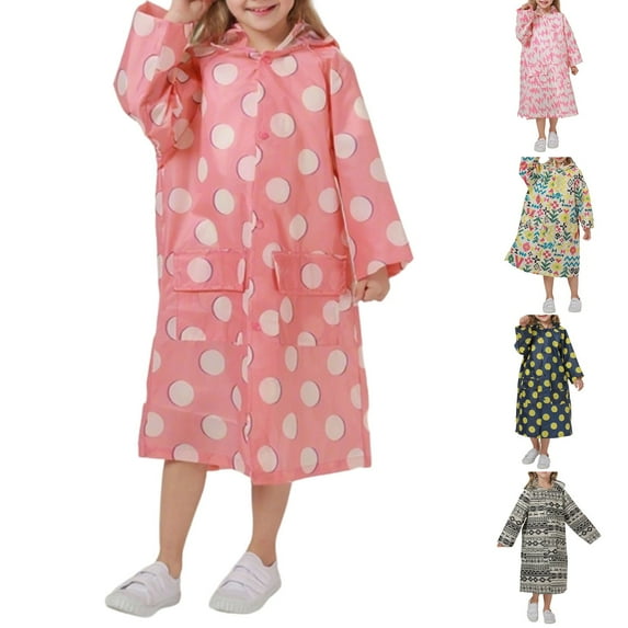 Shadoumai Girls Raincoat With Hood And Pockets Lightweight Outerwear For Daily School Outdoor Activities 3 14 Years Old