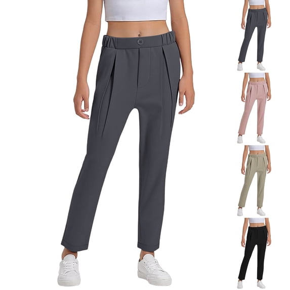 Shadoumai Girls School Uniform Jegging High Stretchy Elastic Waist Comfortable Material Flat Front Slacks Big Kids