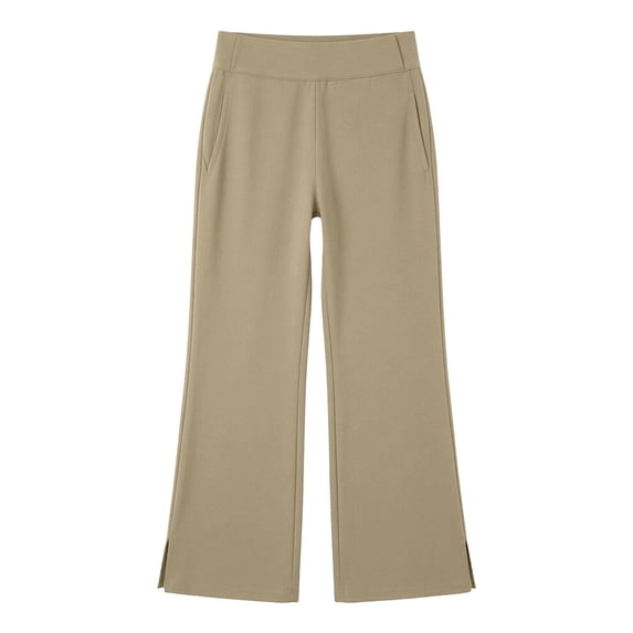 Shadoumai Girls School Uniform Pants High Stretchy Half Elastic Waist Soft Fabric Slim Flat Front Slacks for Teens