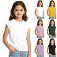 thumbnail image 1 of Shadoumai Girls Short Sleeve T-Shirts Kids Summer Crewneck Curve Hem Tunic Tops Soft Tees 5-14 Years, 1 of 8
