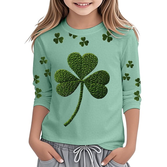Shadoumai Girls St Patrick's Day Shirt Youth Funny Irish Tees Pullover Cozy Back To School Daily Wear for Child