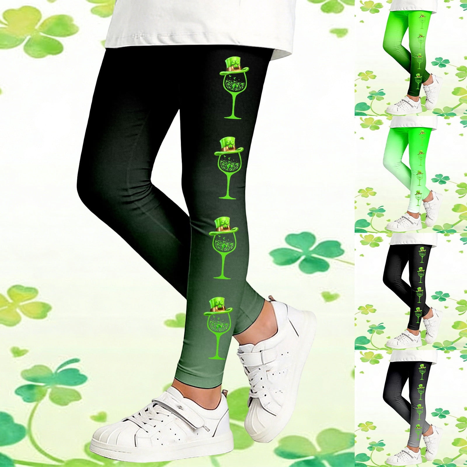 Shadoumai Girls St Patricks Day Leggings Shamrock Clover Print Toddler ...