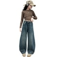 thumbnail image 1 of Shadoumai Girls Star Applique Jeans Elastic Band Straight Leg Jeans with Pockets Vintage Y2k Streetwear Teen Clothes, 1 of 9