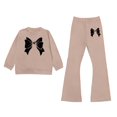 thumbnail image 1 of Shadoumai Girls' Summer 2-Piece Outfit Set Bow-Embellished Long-Sleeve Top + Flared Pants Size 8-13 Years, 1 of 5