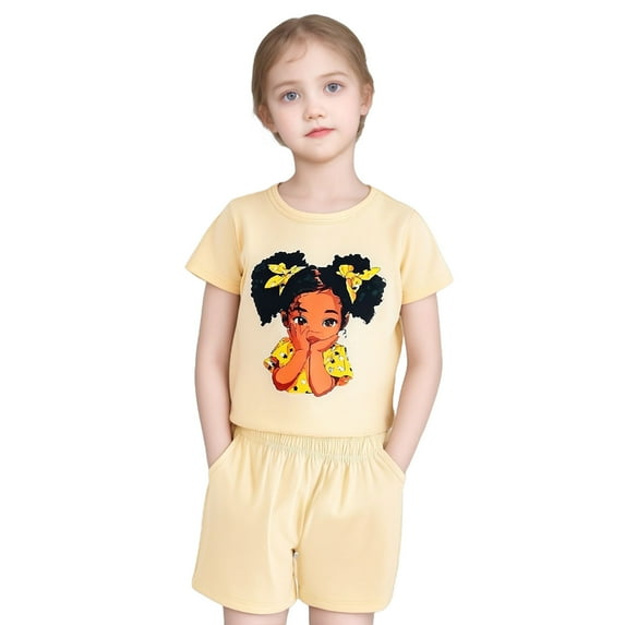 Shadoumai Girls Summer 2 Piece Outfits 5-14 Years Cute Ruffled Neck 1/4 Zip Short Sleeve Top and Shorts Casual Clothing Sets