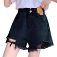 thumbnail image 1 of Shadoumai Girls Summer Denim Shorts Bow Embroidered Ripped Denim Shorts Elastic High Waisted Raw Hem Jean Shorts, 1 of 8