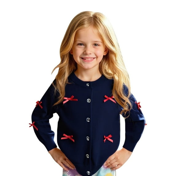 Shadoumai Girls Sweaters Soft Knit Cardigan With Bow Detail Comfortable Lightweight Open Front Cover Up For Everyday Wear Casual School Outfit
