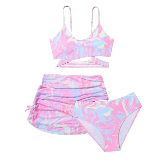 Shadoumai Girls Swimsuit 2 Piece Bikini Set Tiered Ruffled Bathing Suit Two Piece Girls' Swimwear with Adjustable Straps
