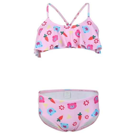 Shadoumai Girls Swimsuit 2 Piece Tiered Ruffled Bikini Set with Ruffled Hem Summer Beach Bathing Suit for 6-14 Years