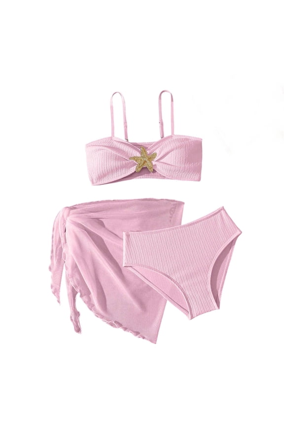 Girls Swimsuit 3 Pieces Long Sleeve Zip Rash Guard Set Bikini Bathing Suits Summer Swimwear with Skirt 7-14 Years
