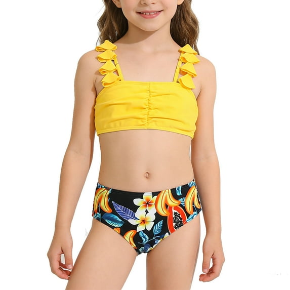 Shadoumai Girls Swimsuit Bikini Bathing Suit for Teens Ruched Tankini Beach Hawaii Swimwear with Cover Up Skirt 8-16Y