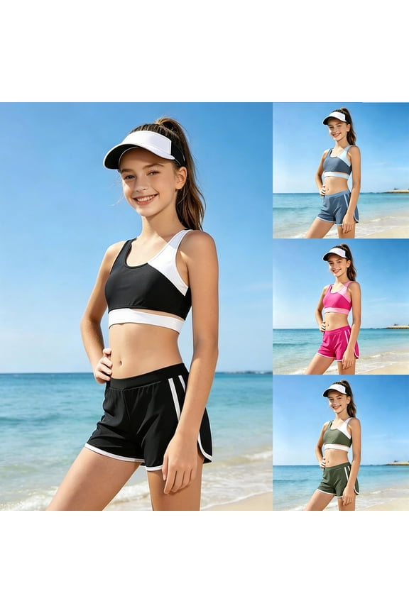 Girls Swimsuit Cute Ruffle Bikini Sets Drawstring Tankini 2-Piece Cut Out Girls Dress Up Clothes