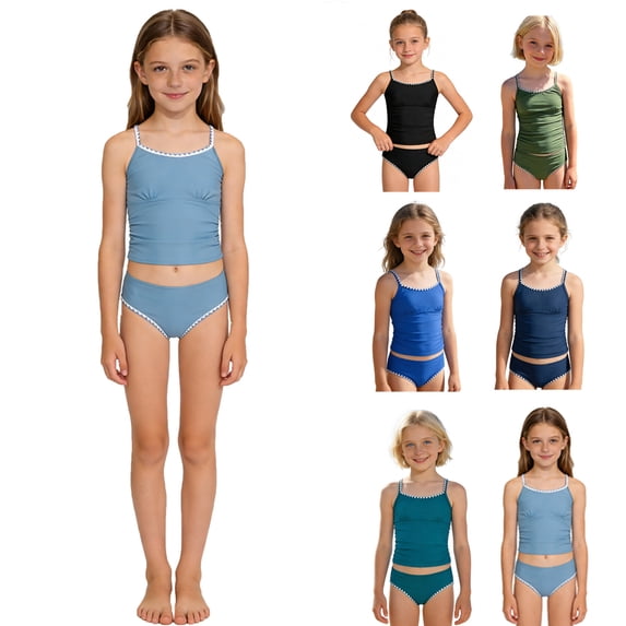 Shadoumai Girls Swimsuit Cutout Bikini Sets for Teen Girls Tie-Straps Tankini with Shorts 2Piece Rash Guard Girls Bathing Suit size 8