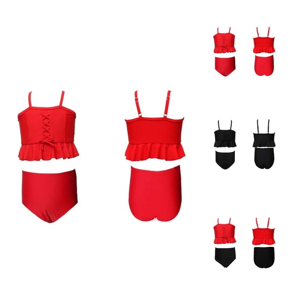 Shadoumai Girls Swimsuit Cutout Girls' Swimwear Bikini Drawstring Tankini Sets Two Piece Beach Skirt Cute Ruched Bathing Suit Hawaiian Swimwear Set Girl