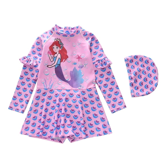 Shadoumai Girls Swimsuit Long Sleeve Bathing With Hood UPF 50 Sun Rash Guard For Kids Beach Pool