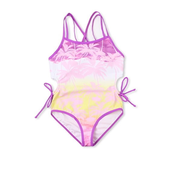 Shadoumai Girls Swimsuit One Piece Cutout High Waisted Tankini Sets Lightweight Color Block Bathing Suit Cutout Adjustable Straps Modest Swimwear