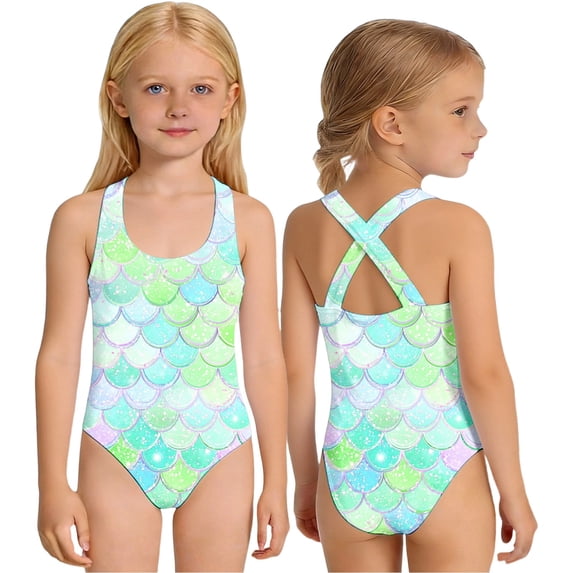 Shadoumai Girls Swimsuit One Piece Cutout Tummy Control Tankini for Girls Quick Dry & Stretchy Tropical Print Bathing Suit Swimwear Set Girl Stretch Strap
