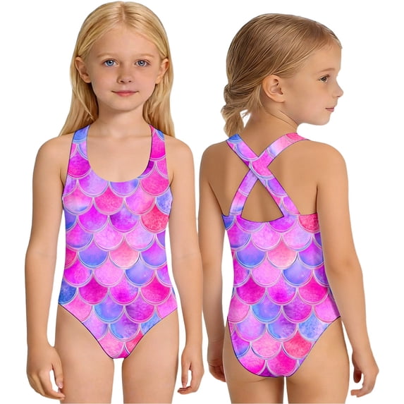 Shadoumai Girls Swimsuit One Piece Size 8 Scalloped Ribbed Girls Tankini Swimsuit Quick Dry Cute Floral Print Bathing Suit for Girls Removable Chest Pad Summer Girl's Swimwear