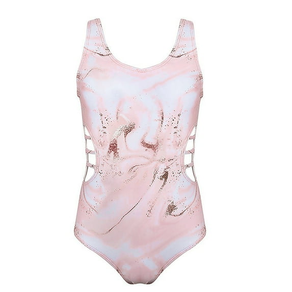 Shadoumai Girls Swimsuit One Piece Swimsuits Ribbed Bathing Suit for Girls Color Block Ruched Adjustable Strap Pad Swimwear