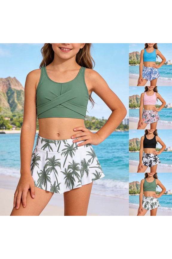 Girls Swimsuit Size 10 Cute Ruffle Bikini Set Spaghetti Strap Tankini 2Piece Ruched Side Girls Bathing Suit size 6