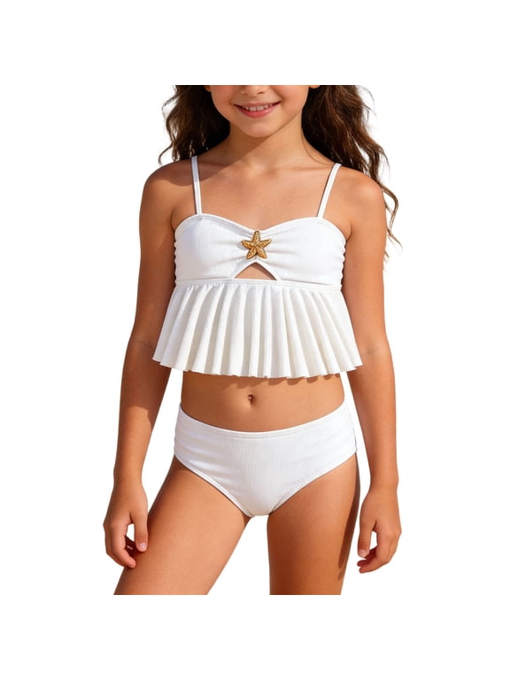 Girls Swimsuit Size 10 Ruched Side Modest Bikini Drawstring Bottoms Girls Swimwear Tankini 2-Piece Bathing Suit Tropical Floral Girls' Swimwear with Print Shorts