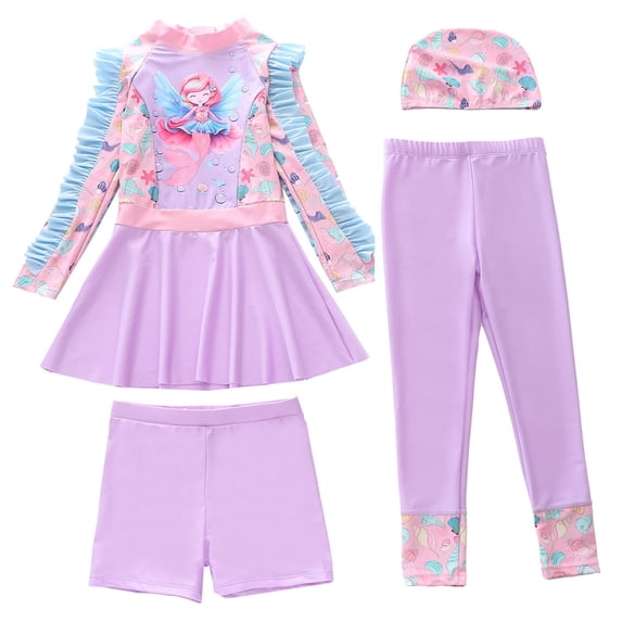Shadoumai Girls Swimsuit Size 6 Rash Guard Bikini Set Drawstring Bottoms Tankini Sets 3 Piece Ruffle Bathing Suit Hawaiian Summer Girl's Swimwear